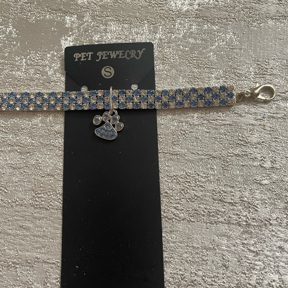 Jeweled SMALL Blue & Silver Cat/dog Collar
